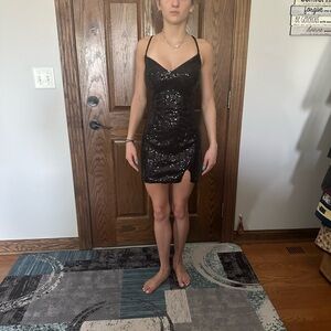Little Black Sequin Homecoming Dress